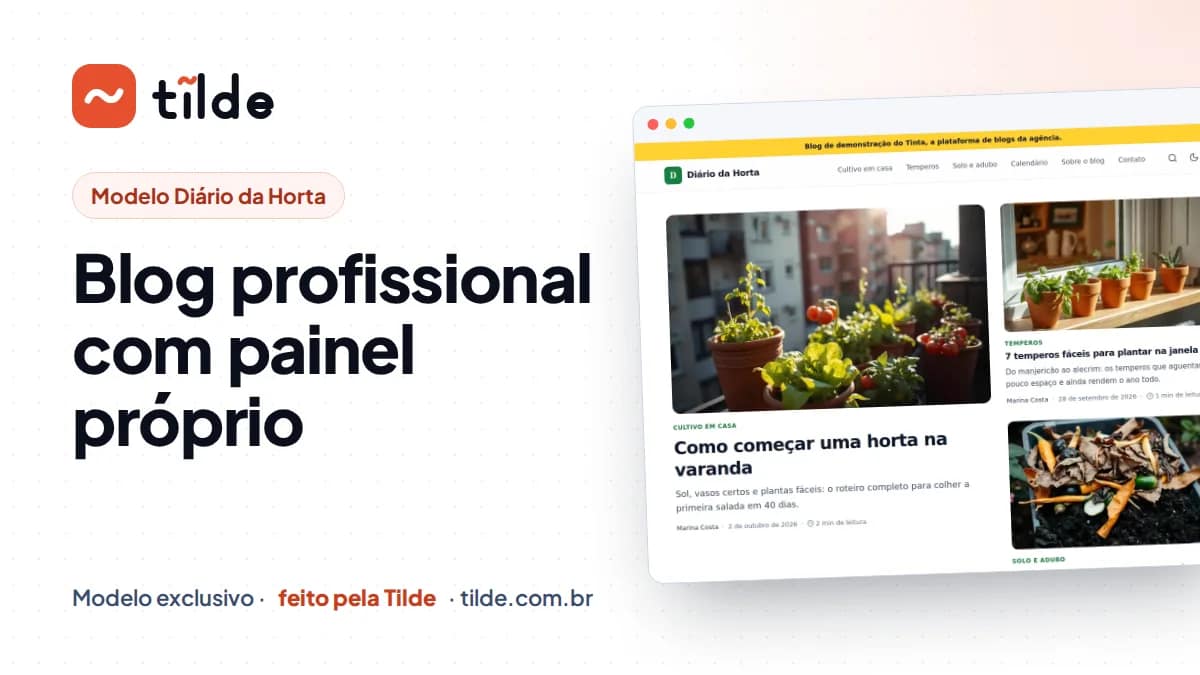 Capa com a marca Tilde e o título Blog profissional com painel próprio
