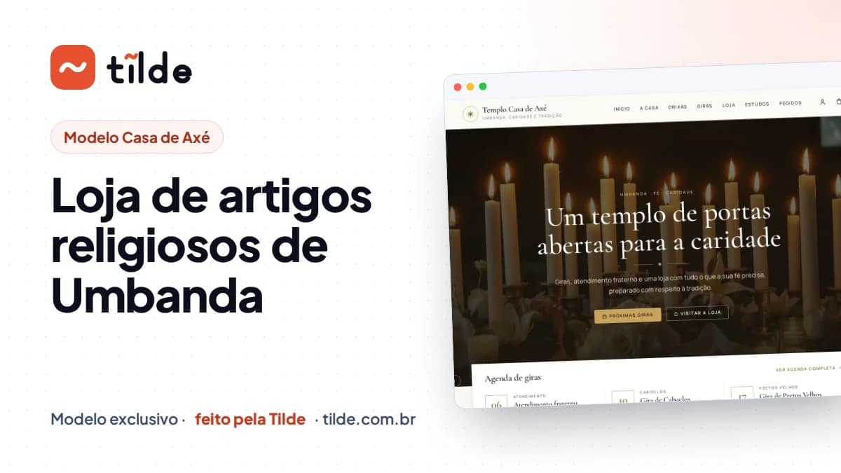 Capa com a marca Tilde e o título Loja de artigos religiosos de Umbanda