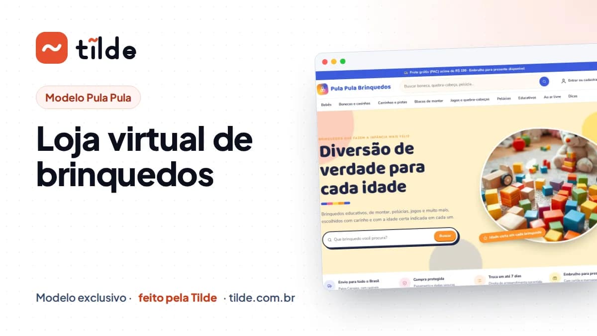 Capa com a marca Tilde e o título Loja virtual de brinquedos