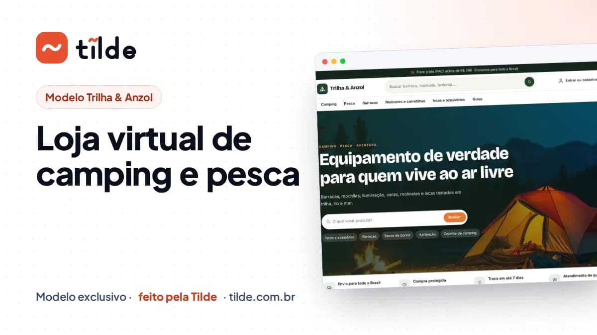 Capa com a marca Tilde e o título Loja virtual de camping e pesca