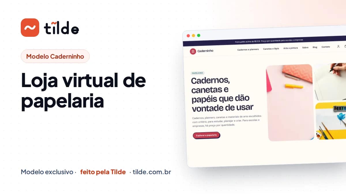Capa com a marca Tilde e o título Loja virtual de papelaria