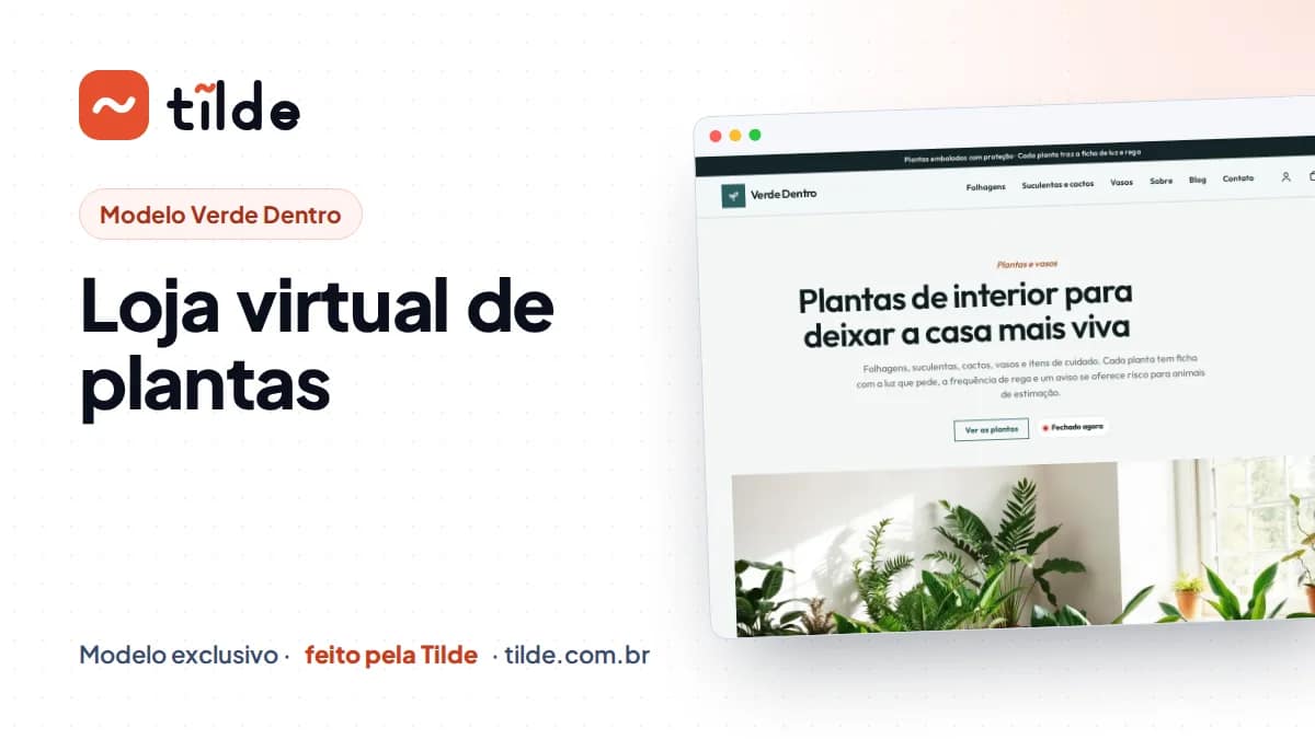 Capa com a marca Tilde e o título Loja virtual de plantas