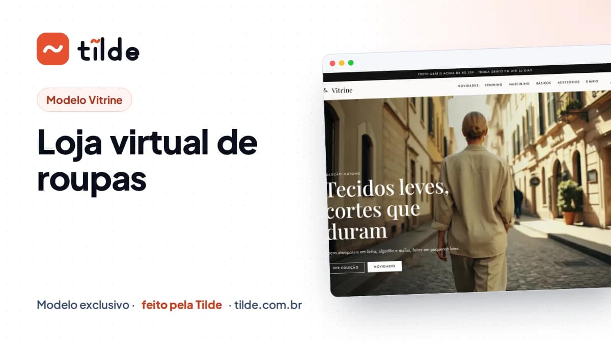 Capa com a marca Tilde e o título Loja virtual de roupas