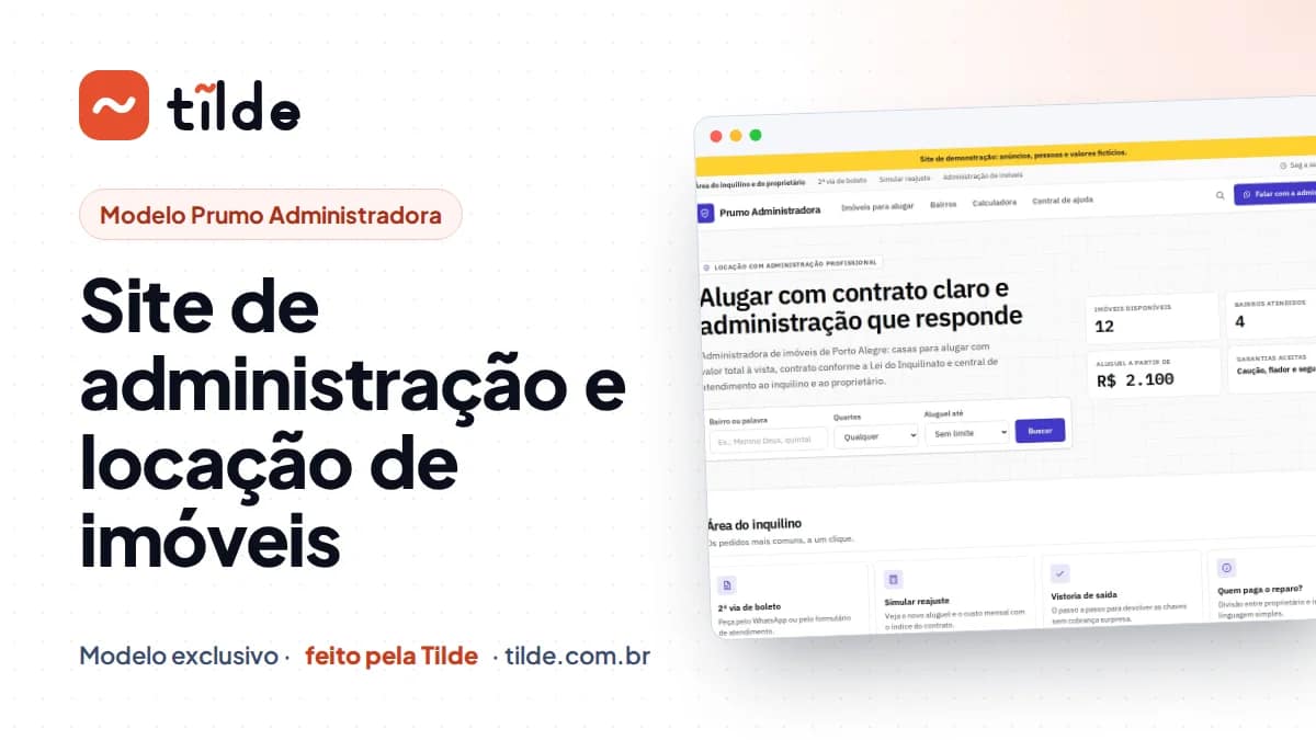 Capa com a marca Tilde e o título Site de administração e locação de imóveis