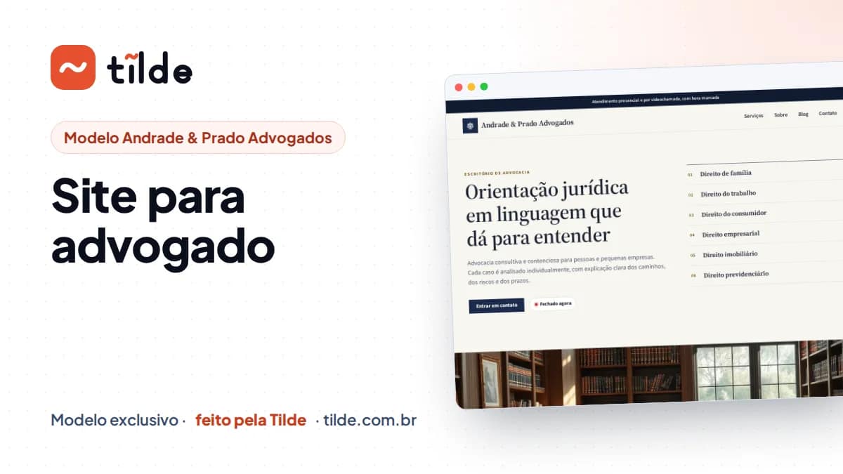 Capa com a marca Tilde e o título Site para advogado