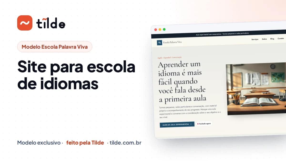 Capa com a marca Tilde e o título Site para escola de idiomas