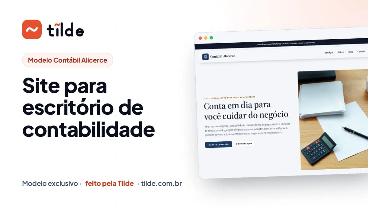 Capa com a marca Tilde e o título Site para escritório de contabilidade