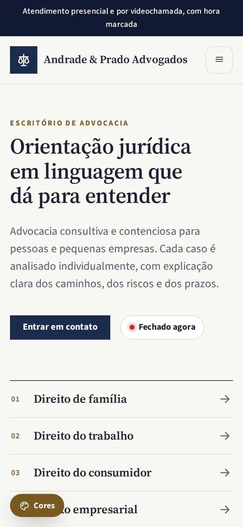 Andrade & Prado Advogados — escritório de advocacia no celular