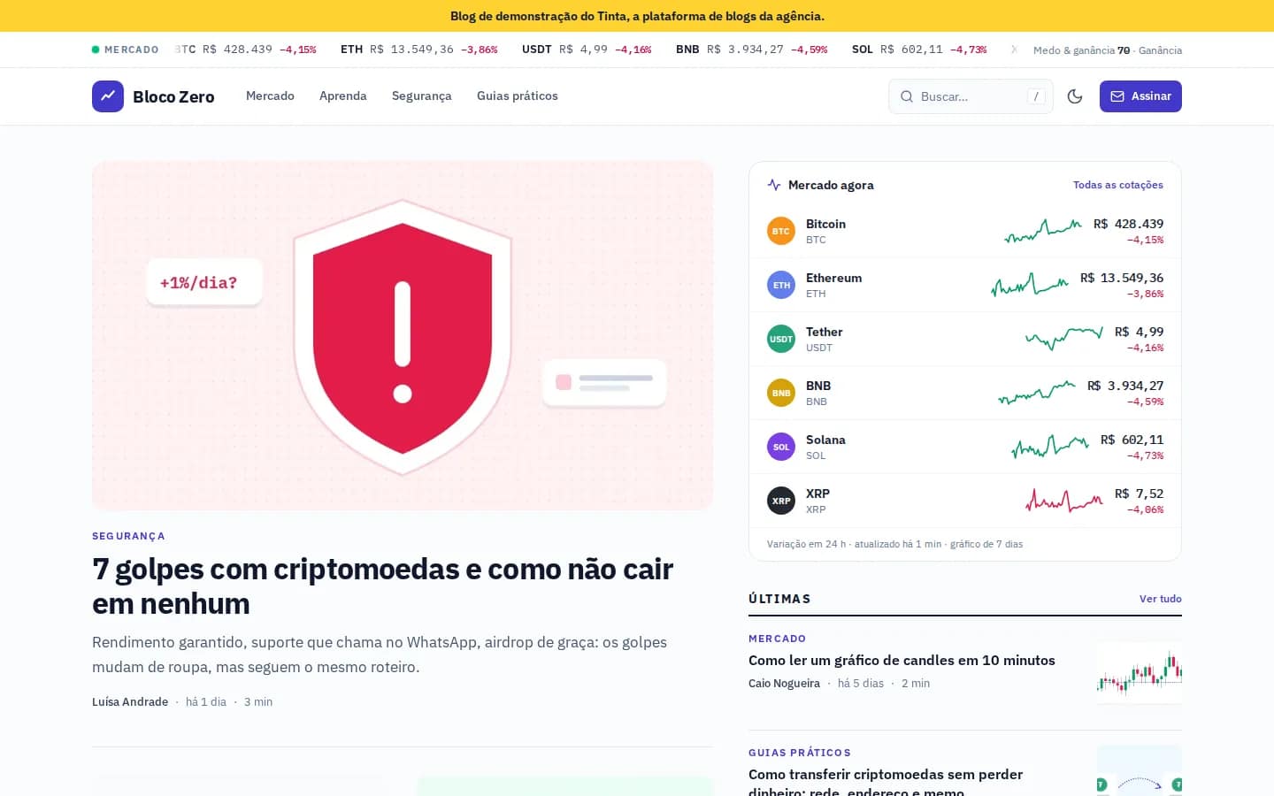 Bloco Zero — portal de criptomoedas com cotações ao vivo