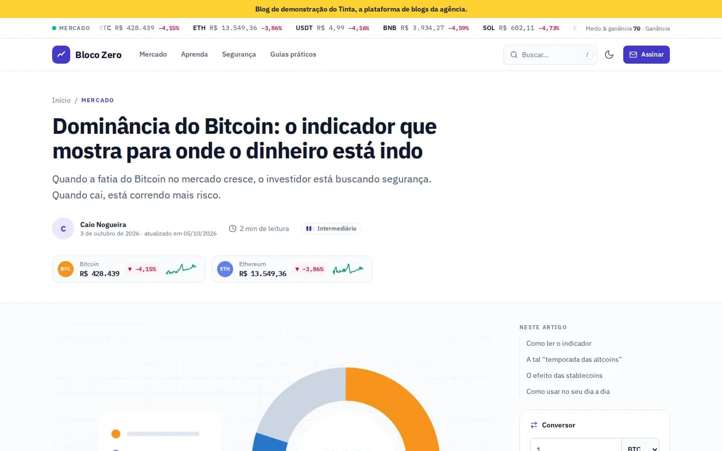 Artigo com as moedas citadas e o preço do momento