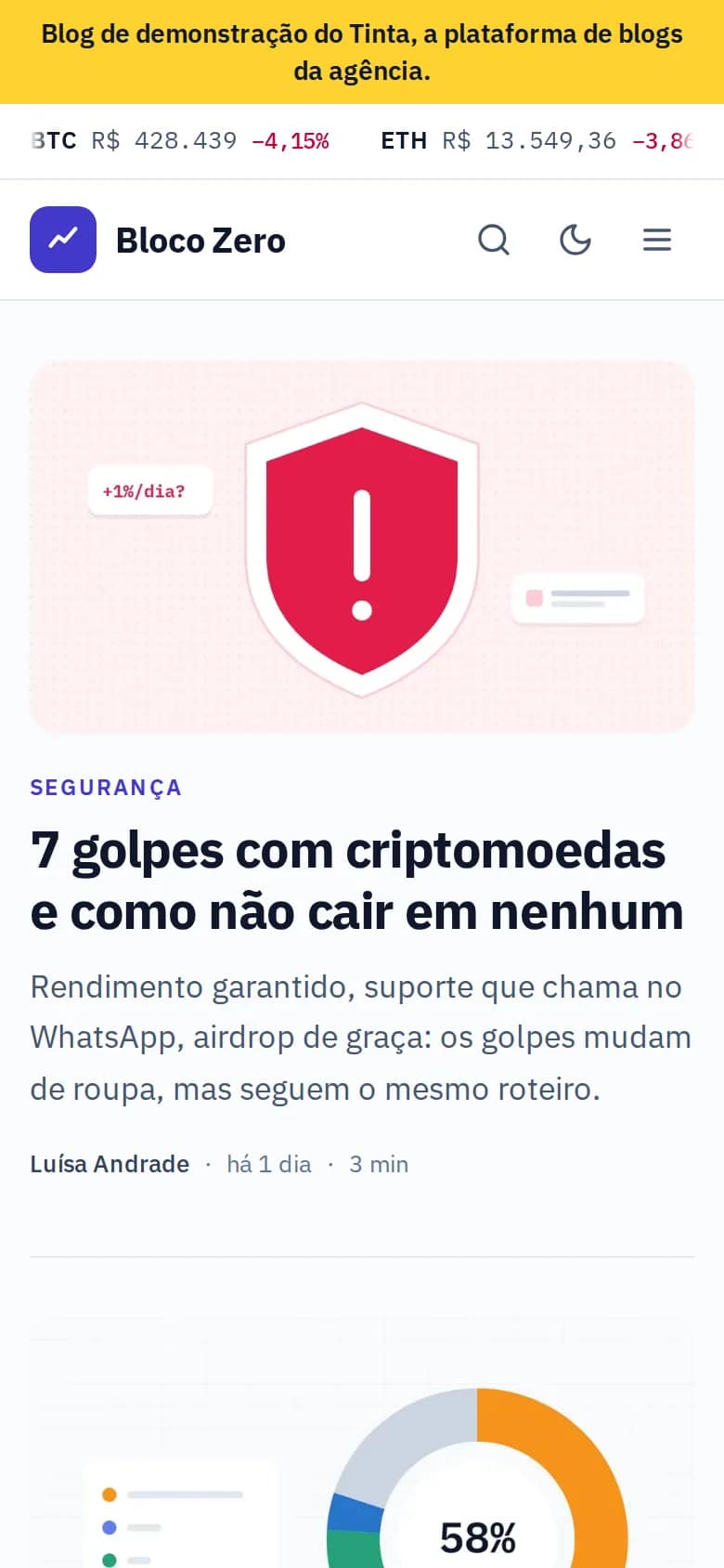 Bloco Zero — portal de criptomoedas com cotações ao vivo no celular