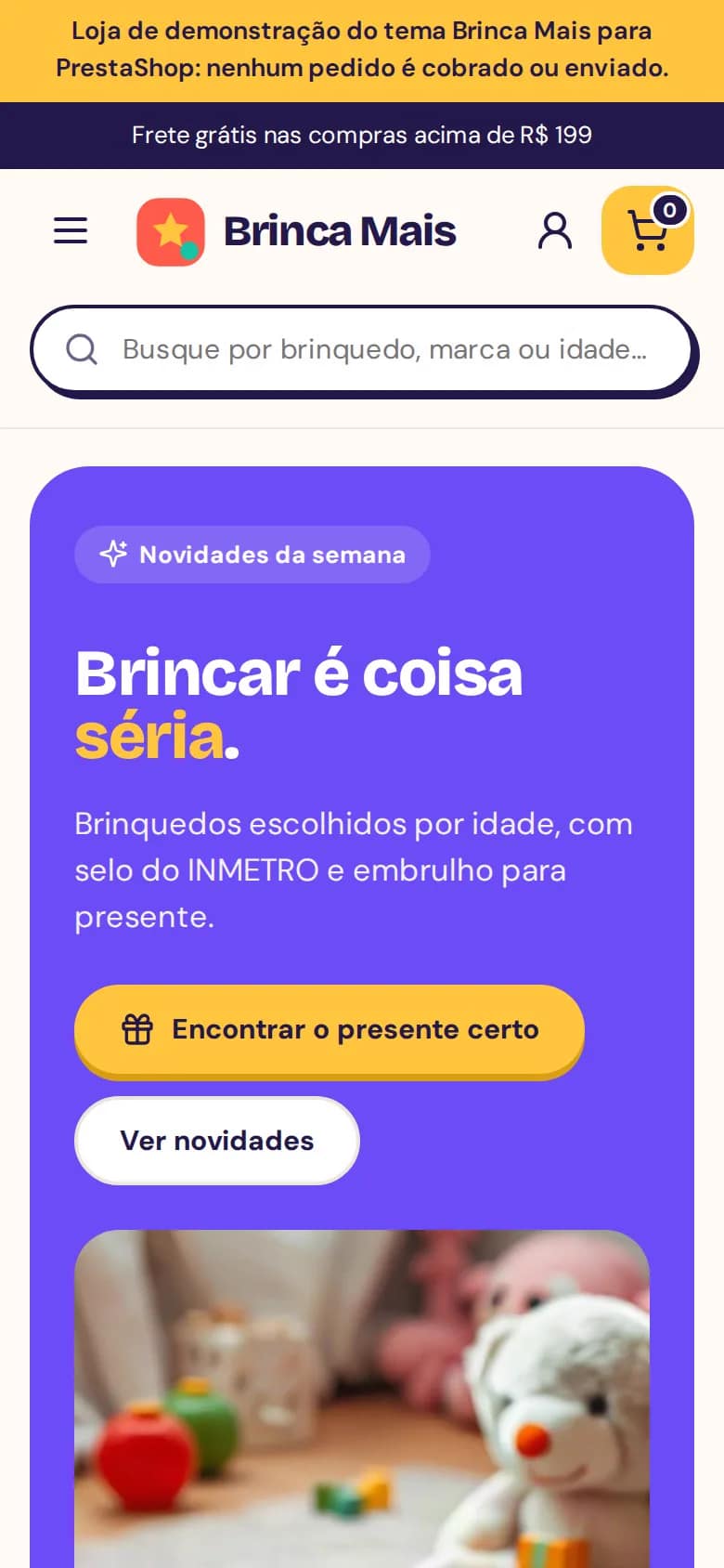 Brinca Mais — loja de brinquedos PrestaShop no celular