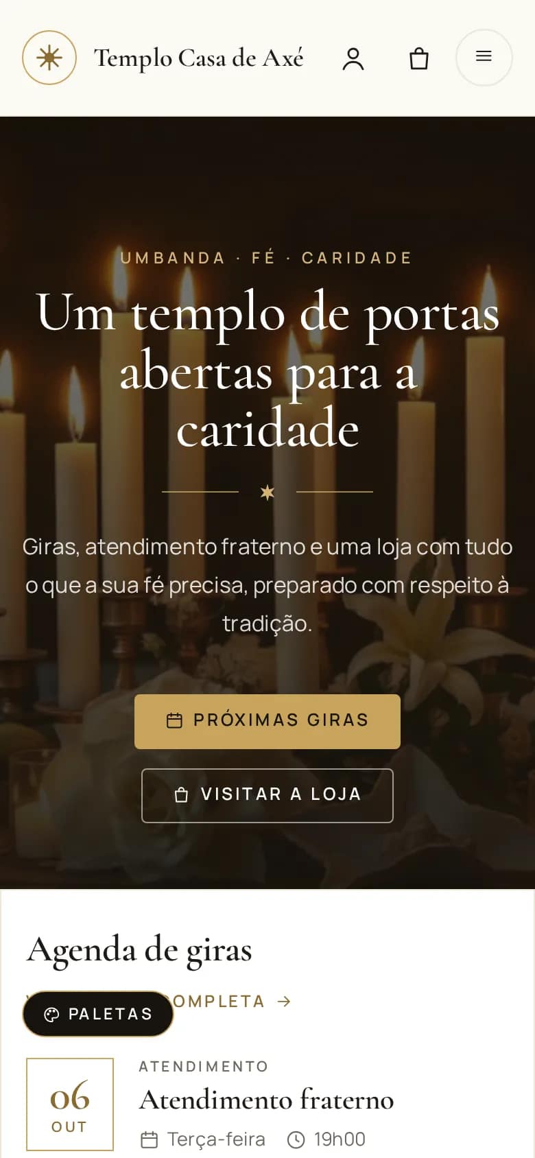 Casa de Axé — templo de Umbanda com loja no celular