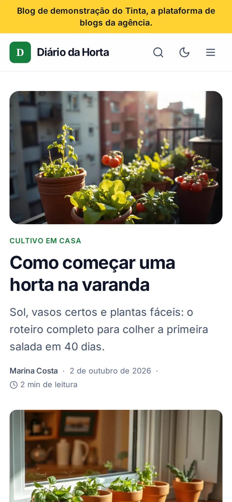 Diário da Horta — blog com painel próprio no celular