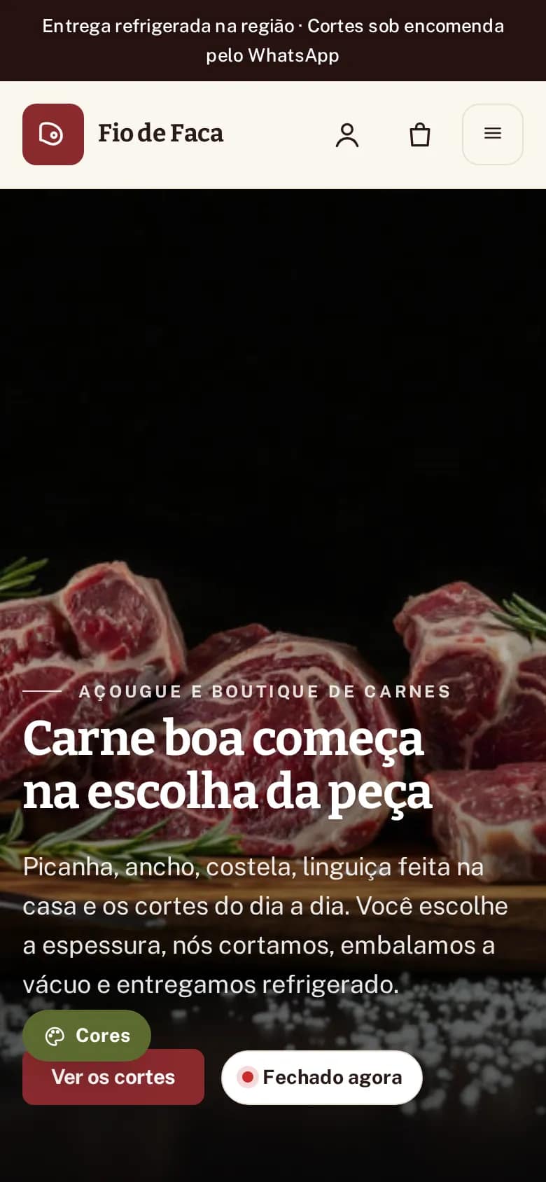 Fio de Faca — açougue e boutique de carnes no celular