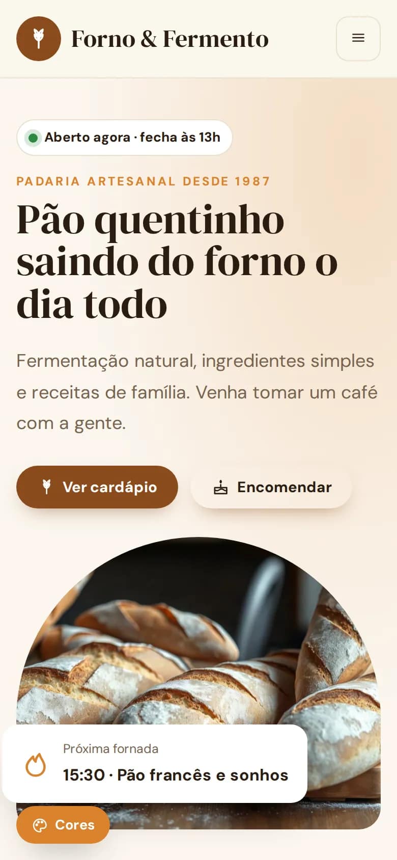 Forno & Fermento — site para padarias no celular