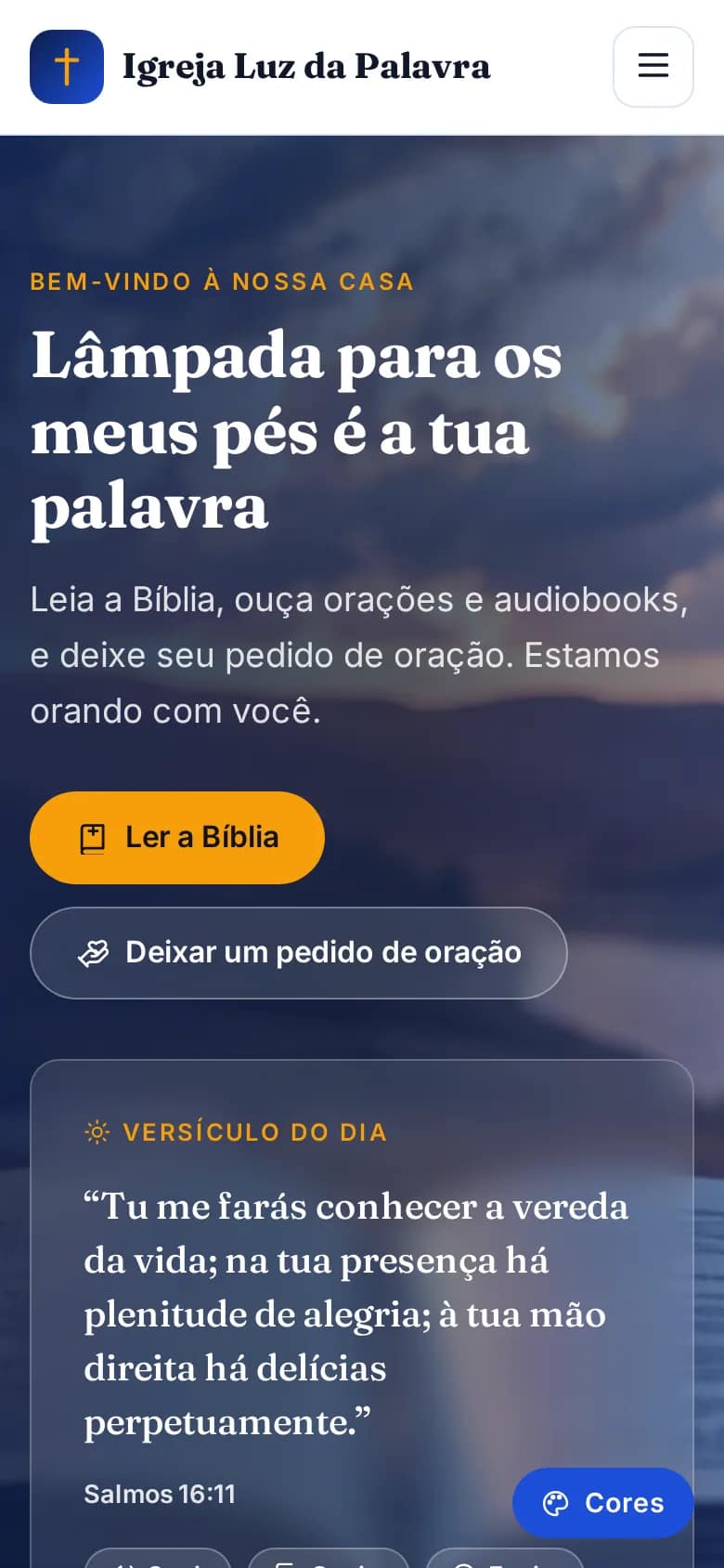 Luz da Palavra — site para igrejas no celular