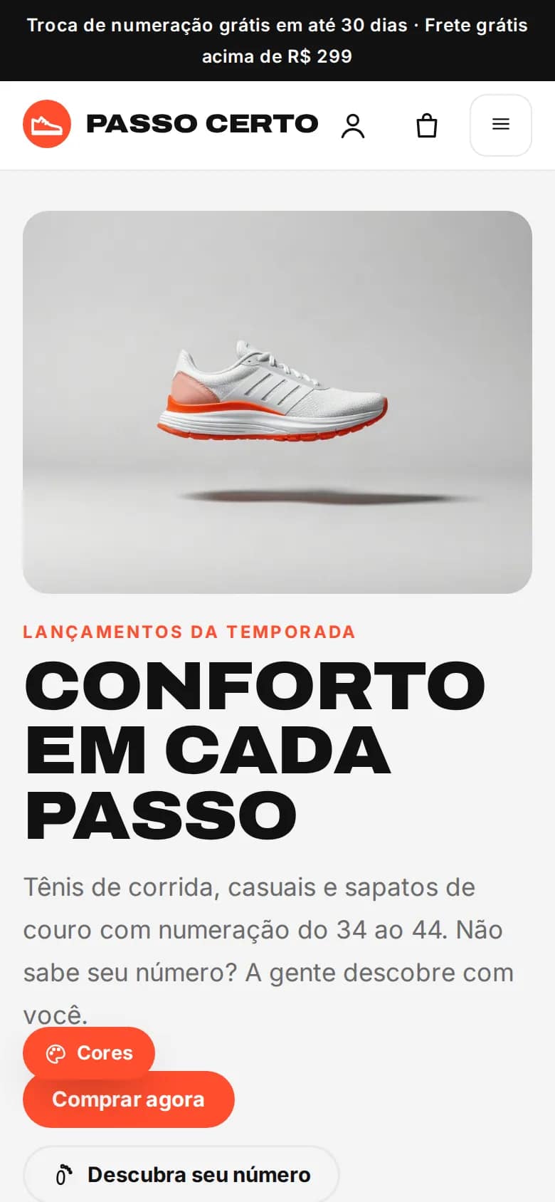 Passo Certo — tênis e sapatos no celular