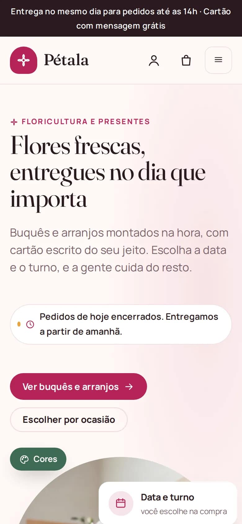 Pétala — floricultura com entrega agendada no celular