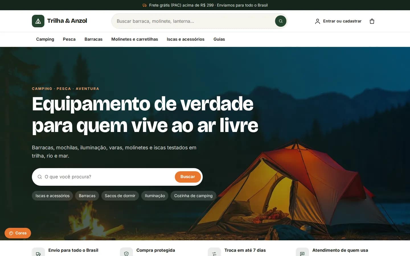 Trilha & Anzol — loja de camping e pesca