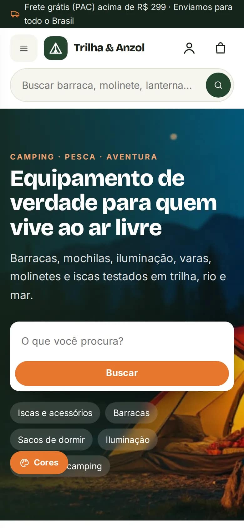 Trilha & Anzol — loja de camping e pesca no celular